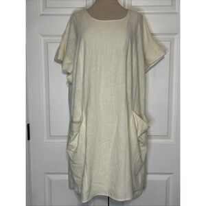 52seven Short Sleeve Linen Blend Dress Lagenlook Ivory XL Oversized Boho Resort